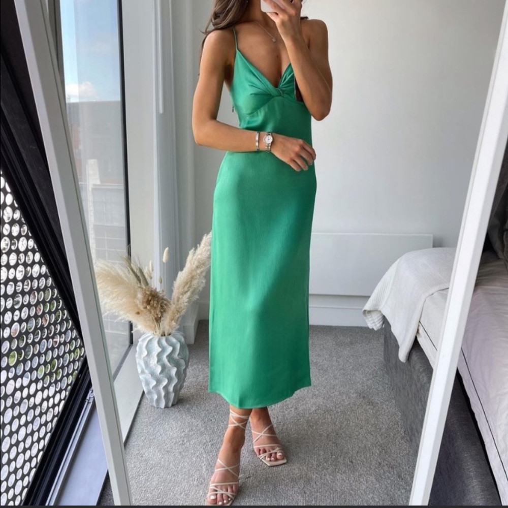 Never worn before Zara Knotted Slip Dress Green